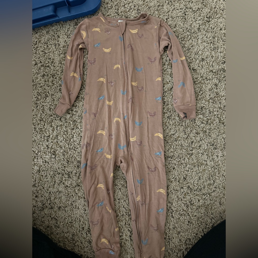 Gerber Brown Kids One-Piece Footless Sleeper with Yellow and Blue Bird Motif